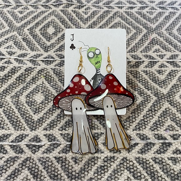 *3 for $12* Handmade Recycled Plastic Ghost Mushroom Earrings - Picture 2 of 7